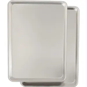 Warp Resistant Baker's Half Sheet Pan Set Natural Aluminum Cookie Tray Pans for Baking Roasting 2 Pack 18X13In Commercial Quality Uncoated Heat Conductive