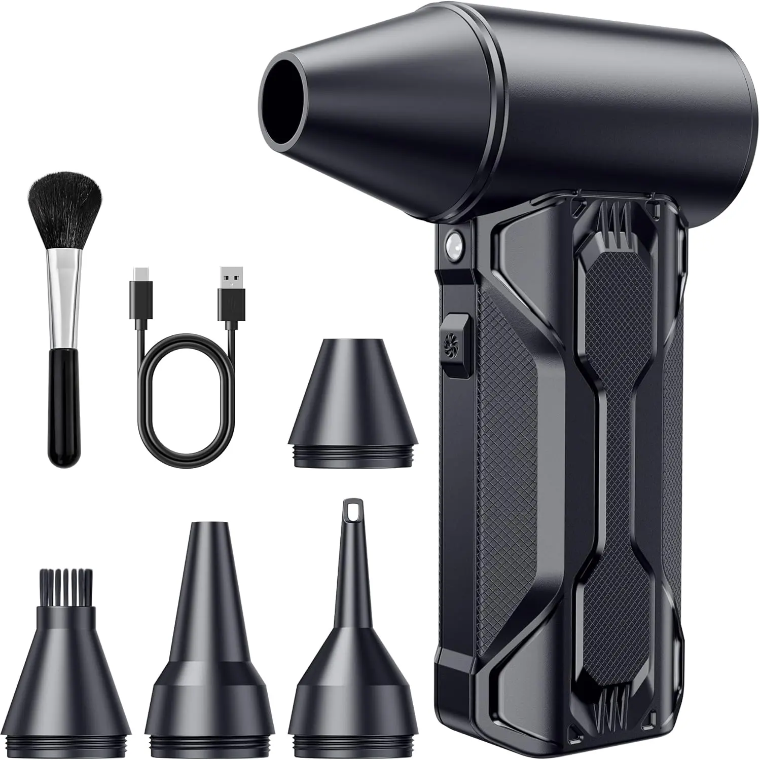 Compressed Air Duster, 110000 RPM High-Speed Electric Air Duster with Brushless Motor, 3-Speed Settings, Rechargeable Cordless Dust Blower with Fast Charging for PC, Keyboard, Car, Home (Black)