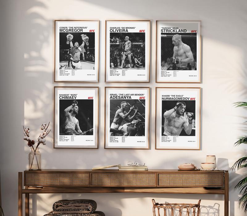 NBHYK Set of 6 Boxing Poster UFC Wall Art Fighter Legends Vintage Fight MMA Brazilian Fighter Modern Family Bedroom Decor Posters Unframe-Style Artwork Design Ornaments
