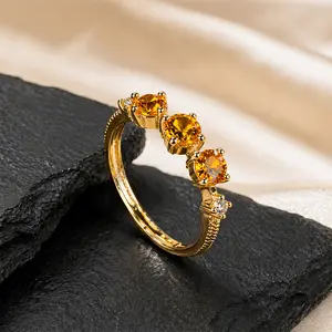 Vintage Amber Crystal Ring for Women | Adjustable Gemstone Ring | Minimalist Stackable Fashion Jewelry Gift for Girls