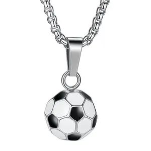 Yaumatea Soccer Necklace for Men Boys, 316L Stainless Steel 3D Football Pendant with 24" Chain, Hypoallergenic Sports Fan Jewelry Gift for Athletes, Teens, Boyfriend (Gift Box Included)