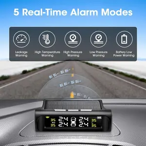 Car Tire Pressure Monitoring System, TPMS Tire Pressure Monitor, Solar Waterproof TPMS Sensors, Set of 4 Wireless LCD Displays, Real-Time Detection 0-87 PSI, Car Accessories