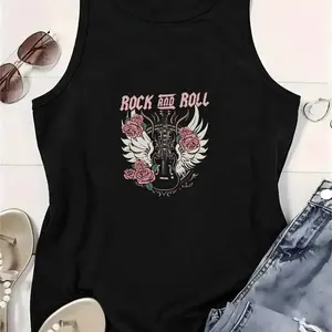 Rock N’ Roll Rose Guitar Tank Top	 summerwins