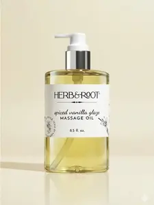HERB & ROOT Spiced Vanilla Glaze Massage Oil - 8.5 fl oz Premium Blend for Couples & Date Night - Non-Sticky, Silky Smooth, Hydrating Body Care Gift