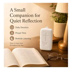 Mini Bible Player with Selected KJV Scriptures, Psalms, Prayers & Hymns, Key-Sized Rechargeable Christian Gift, Ivory White, Gift for Anyone, Peaceful, Calming, Healing, Kids Sleep
