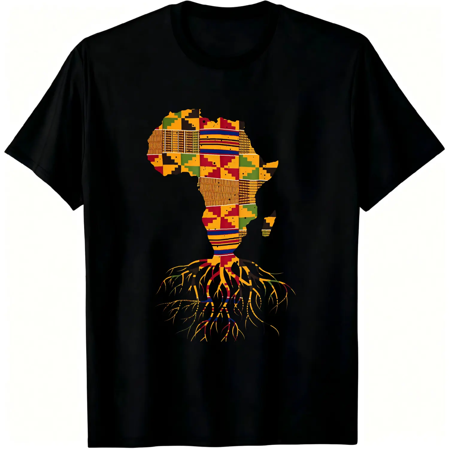 100% Cotton Africa Map With Kente Pattern Roots T-Shirt Women Men Unisex Clothing Streetwear