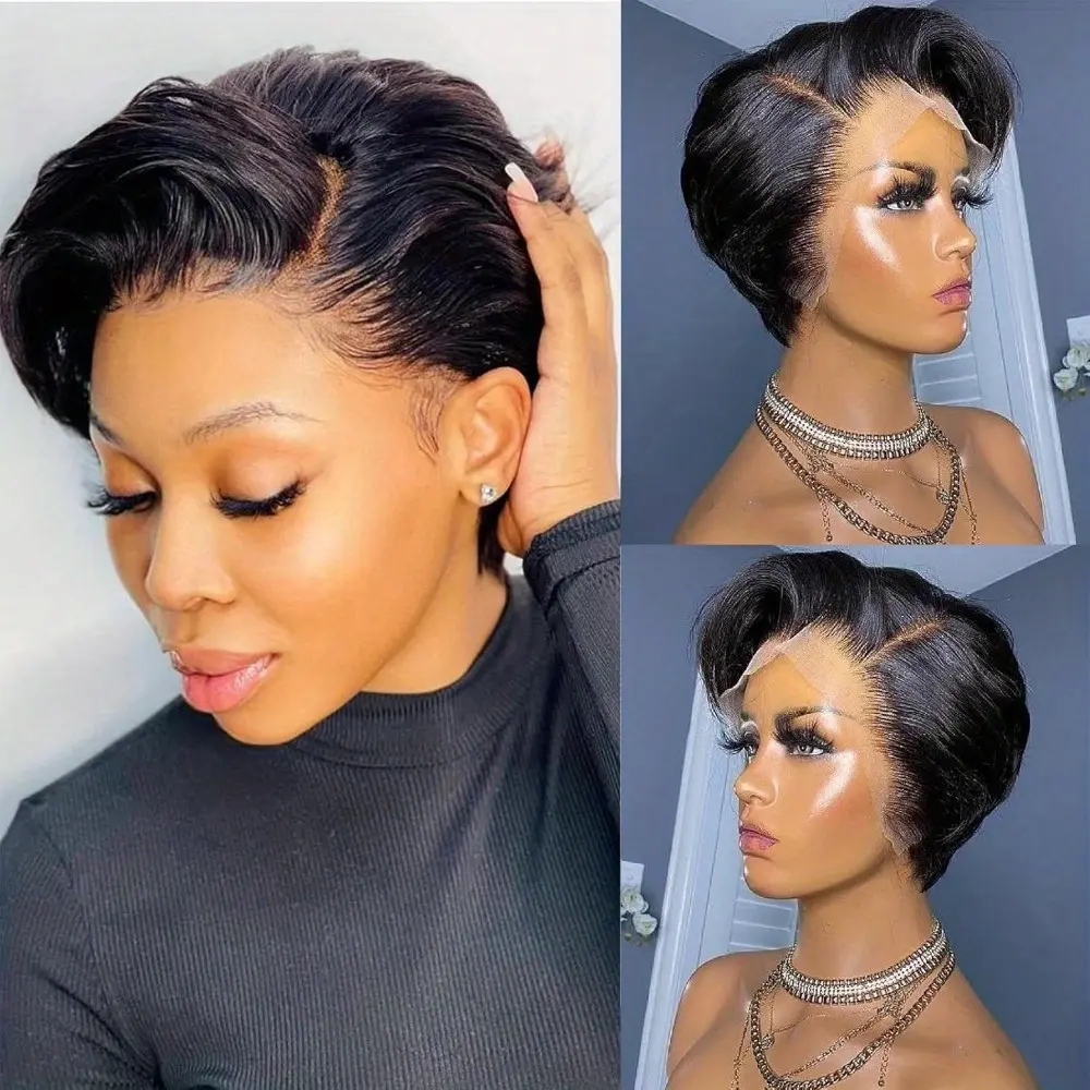 New Wholesale Hot Pixie Cut Wig Human Hair Short Lace Front Wigs Human Hair for Black Women 13x4x1 Transparent Lace Front Wigs Straight Glueless Wigs human hair Pre Plucked With Baby Hair Natural Hairline