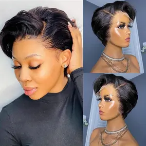 New Wholesale Hot Pixie Cut Wig Human Hair Short Lace Front Wigs Human Hair for Black Women 13x4x1 Transparent Lace Front Wigs Straight Glueless Wigs human hair Pre Plucked With Baby Hair Natural Hairline