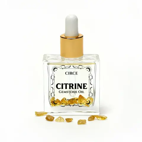 Circe Boutique Citrine Crystal Body Oil | Abundance & Prosperity Shimmer Oil | Patchouli Pineapple Scent | Hydrating Jojoba Sunflower Vitamin E Blend | Manifestation Ritual Skincare | 1 oz Travel Size