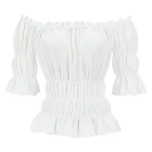 Women’s Victorian/Steampunk Renaissance Off-Shoulder Smocked Blouse Top – Pirate Style, Short Sleeve 6505-D1