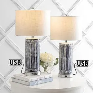 JONATHAN Y Sulka Ceramic/Iron Contemporary USB Charging LED Table Lamp , for bedroom, living room, foyer, hallways, dining room, dorms