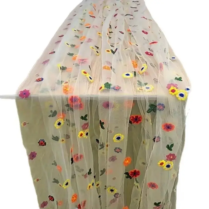 Multicolored Floral Embroidery Tablecloth, Decorative Tablecloth for Weddings Parties Indoor Outdoor Gatherings, Colorful Flowers Design, Picnic Table Cover
