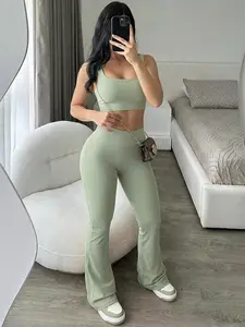 Ladies Yoga Cami Set with High Waist Trousers, Sporty Casual Style for Gym Running Biking, Breathable Elastic Fabric, Activewear Fitness, Fitness Training Clothes, Workout Running Clothes