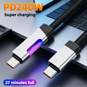 Pd240w Super Fast Charge Type-C to Type-C Data Cable, RGB Gradient Rainbow Light Strip, Compatible with Apple Xiaomi Huawei Honor Charging Cable