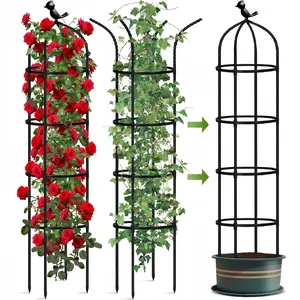 57 Inch Metal Garden Obelisk, Decorative Climbing Plant Lattice, Weather Resistant Round Frame Tower, Indoor Outdoor Vine Support, Garden Arch Trellis