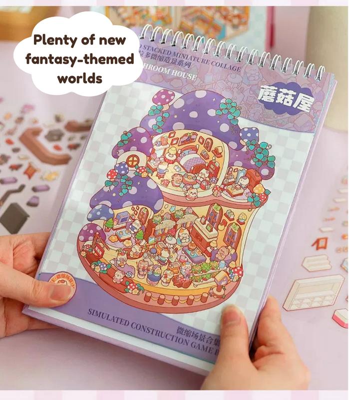 3.0 version Miniature Scene Collection Book - 3D Stacking Stickers, Cartoon House & Garden Decor, Self-Adhesive Mixed Colors for DIY Crafts, Scrapbooking, and Playful Home Decor, Playful Design, Durable Stickers with Free Customized Tweezer