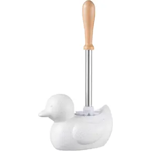 Modern Toilet Brush Set and Holder - Toilet Bowl Brush Ceramic Bathroom Accessories Set Decor, Cleaner Brush Kit with Detachable Brush  &   Handle ( White)