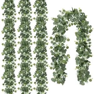 N&T NIETING 4 Pack 6FT Artificial Eucalyptus Garland with Warm White Lights – Battery Operated Greenery Vine for Home, Wedding, Party, Mantle & Stairs Decoration