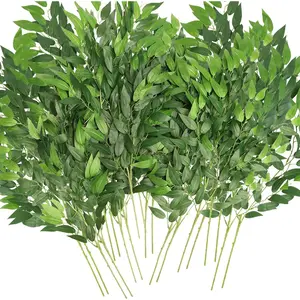 Artificial Greenery Stems, 20 Pack Faux Green Leaf Garland Branches Hanging Greenery Spray for Wedding Bouquet Arch Table Centerpiece Home Decor