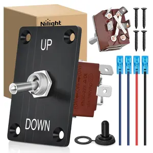 Nilight Reverse Polarity Toggle Switch Heavy Duty Momentary Waterproof 4 Pin 3 Position (ON)-Off-(ON) DPDT 12V DC 30A with Up-Down Mounting Panel and Weatherproof Cap for Marine Boat Automotive