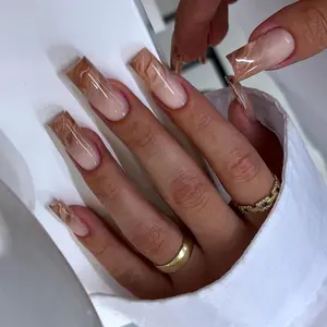 Gradient Marble Design Long Square Fake Nail Kit, 24pcs French Style Press on Nails with Nail File & Jelly Tape, Removable Nail Art Artificial Full Cover, Nail Extensions, Pressed on Nails, French Tip Nails