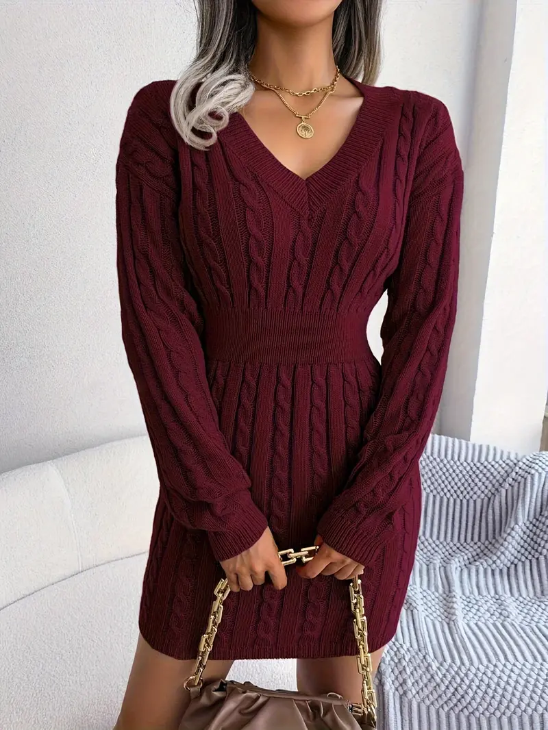 fitted lace wedding dress Cable-Knit Round Neck Mini Sweater Dress – ClosetEnvyOnline main image 1