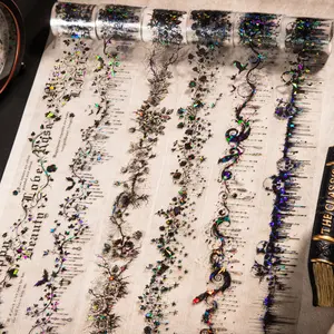 6 vintage gothic tapes with rose, skull, text, raven, bat themes, dark style, PET waterproof material, self adhesive, DIY journal decoration, scrapbook stationery tape