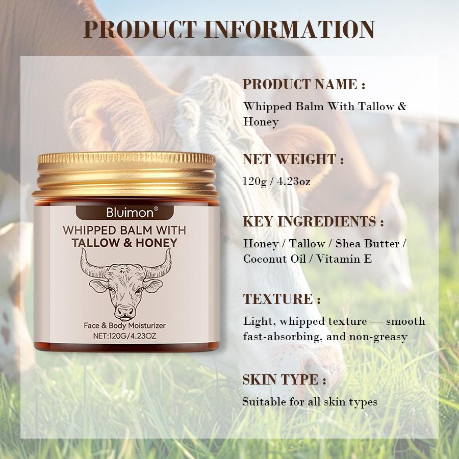 Organic Grass-Fed Beef Tallow Balm with Raw Honey - Handmade All-Natural Moisturizer for Soft, Smooth