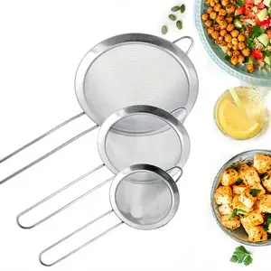 Kitchen Supply Set of 3pcs Stainless Steel Conical Strainers - 3", 4" & 5.5" Sizes - cocktail strainer flour sieve scoop stainless steel colander for Kitchen