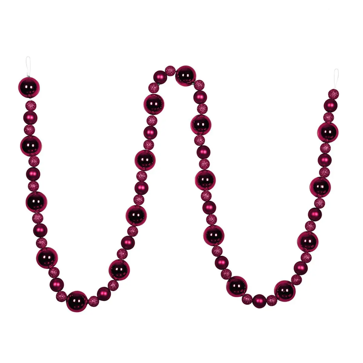 212 MAIN 9 ft. Plastic Berry Red Multi-Size Shiny Mix Ball Garland, Festive Christmas Ornaments, Home & Room Decor