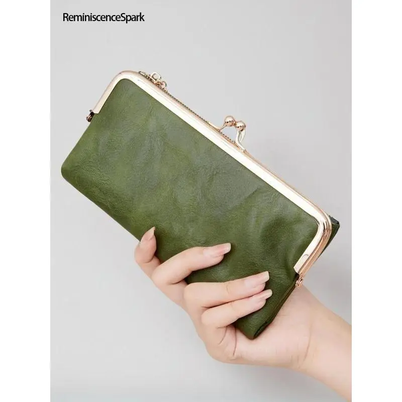 Women's Vintage Long Durable Fashion Wallet - Soft Classic Clutch Purse with Kiss-Lock Coin Pocket, Multifunctional Ladies Card Holder Organizer for Camping & Hiking