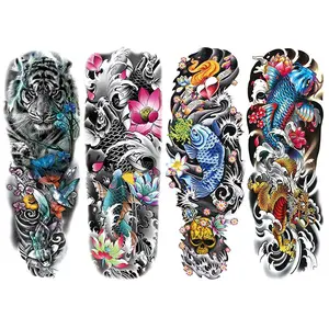 4-Piece Colorful Temporary Tattoo Set, Waterproof Skull Tiger Fish Body Art Stickers for Adults, Realistic Fake Tattoos for Men & Women