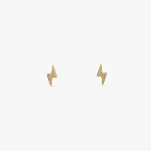 Crystal Lightning Bolt Sterling Studs in Gold