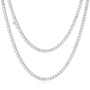 Rhodium Plated 925 Sterling Silver Round Cut CZ Tennis Chain