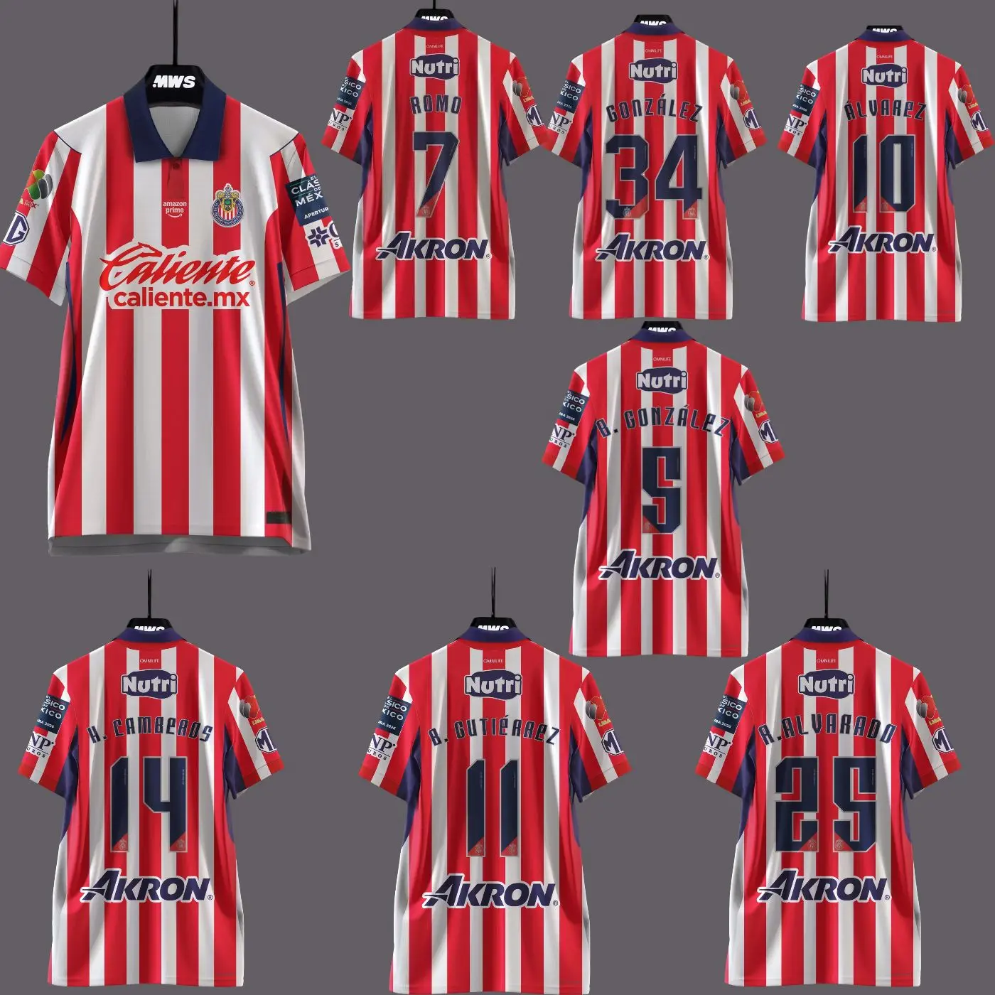 Chivas 2026-2027 Home Soccer Jersey – Men’s Liga MX Football Shirt, Raúl Rangel #1, Romo #7, Armando González #34, Álvarez #10, Gutiérrez #5, H. Camberos #14, Brian Gutiérrez #11, Roberto Alvarado #25, Full Logo Design, Mexican Soccer Fan Apparel