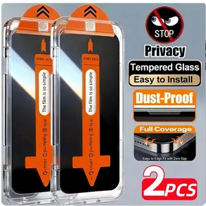 2 pcs Oleophobic Coating Dust Free Easy Installation Privacy Screen Protector For iPhone 17 Pro Max/17e/Air/16/16e/15/14/13/12/11/Pro Max/Plus/X/XS/XS MAX/XR Series, 9H Hardness, Anti-Spy Tempered Glass, Fast & Easy Installation
