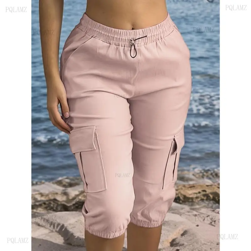Women's 2026 Fit & Comfortable Flap-Pocket Cargo Capris - Adjustable Solid-Color Casual Drawstring Sports Joggers, Cropped Outdoor Bottoms for Aesthetic Tee, Baseball Jacket Pairing, Capri, Cargo Pants Women, Cropped Capri Women's Sports Joggers