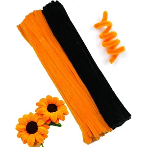 200 count Black & Yellow Thick Pipe Cleaners Craft Supplies for Floral Bonquet DIY Flower Making Kit for Starter with Floral Wires, Gardening Tape,Stamen  Wrapping Party Decor