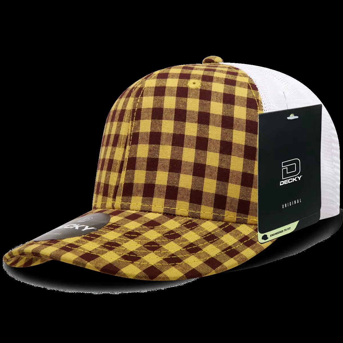 DECKY 212 MAIN Cotton-Nylon Plaid Print Dog & Cat Trucker Hat - 6017-186, 6-Panel Mid Profile Mid Crown, 186-White, Breathable Mesh, Fitted Unisex, 1 Size Fits Most