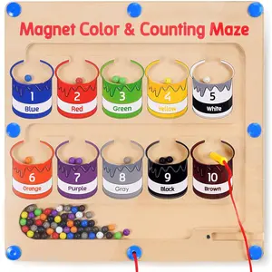 Magnetic Color and Number Maze - Educational Fine Motor Skills Toys for Boys Girls 3 4 5 Years Old, Wooden Color Matching Learning Counting Toddler
