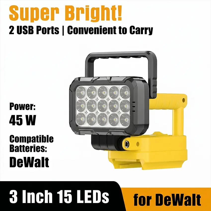 Dewalt 20v Cordless LED Work Light, 45w 2400lm High Lumens Flashlights Wide Beam Flood Light, Led Flashlight, High Lumen Brightness, Super Bright Light, Dual USB Charging Ports, Ideal for Camping, Emergency, Workshop, Garage