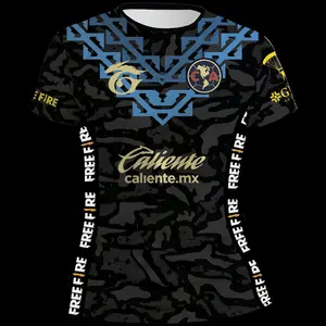Liga MX Playera America Free Fire Negra Soccer Jersey, 3D Football T-shirt, Gifts for Mexicano Fútbol Lover Men Women, Sport Apparel