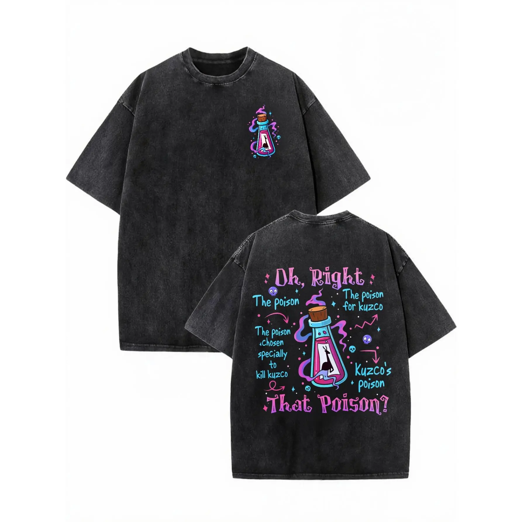 Vintage Oh Right That Poison Llama Poison For Kuzco Shirt, The Emperor's New Groove T-Shirt, 100% Cotton Women's Men's Washed T-Shirt With Butterfly Print Pattern, Suitable For Girls And Women's Casual Street Style T-Shirt