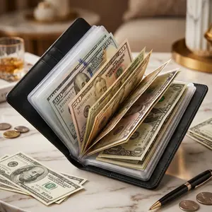 100 Envelope Savings Challenge Binder, PU Leather Cash Budget Organizer, Fun Money Saving Planner for Beginners, Perfect for Saving $5050 / $10000 with Family and Friends