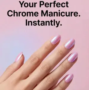 Chromed Pink design Hand crafted, premade, reusable manicure set Design Press On Nails New Shorty Collection