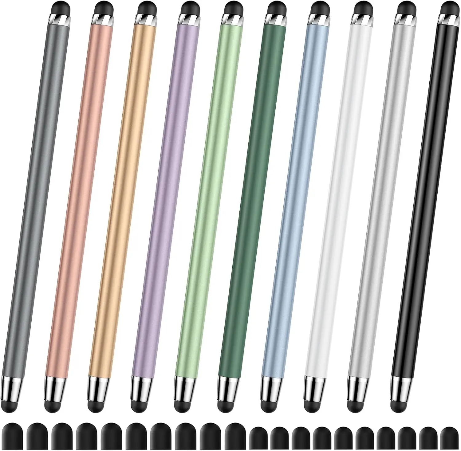 Black 20-Pack 2-in-1 Universal Capacitive Stylus Pens for Gamers, Students, Dual-Tip Touch Screen Accessories with 40 Replacement Tips, No-Charging for iPad, iPhone, Android Tablets, Smartphones
