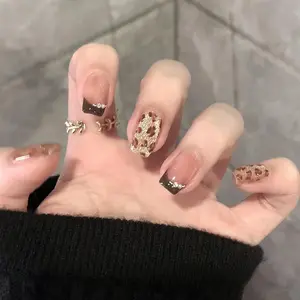 Leopard Pattern Fake Nails with Nail File & Tape, 30pcs Short Press on Nails for Women & Girls DIY Nail Art, Removable Elegant Stick on Nails Kit, Christmas Gift