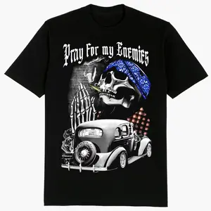 Pray For My Enemies, Chicano Clothing, Cholo, Gangster clothes, Hoodies for men, Men's clothing, Streetwear, Lowrider, Graphic tee, Men gifts