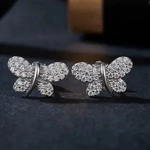 Lab Created Moissanite Stud Earring Butterfly S925 Sterling Silver Moissanite Jewelry Perfect Mothers Day Gift for Men Women Wedding Set