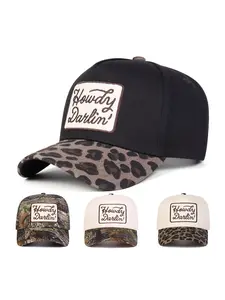 Unisex Adjustable Baseball Cap, Howdy Darlin Letter Embroidery Design, Casual Fitted Woven Fabric Hat for Spring & Fall Outdoor Activities, Camo Dad Hat